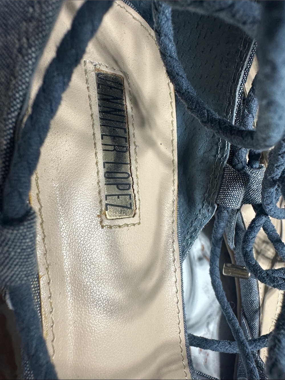 Jennifer Lopez Denim Lace-Up Flats Ballet Style Chic and Trendy. - Picture 2 of 12